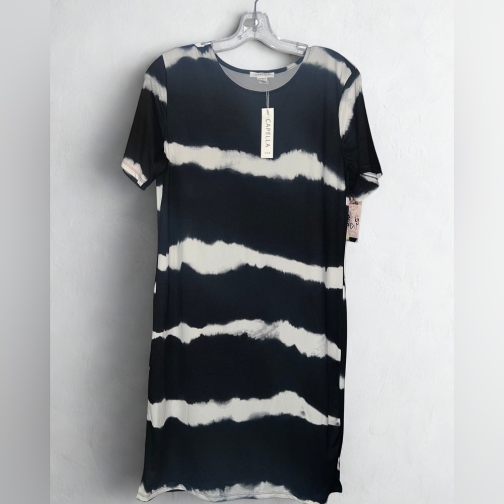 Chic Black and White Tie-Dye Midi Dress